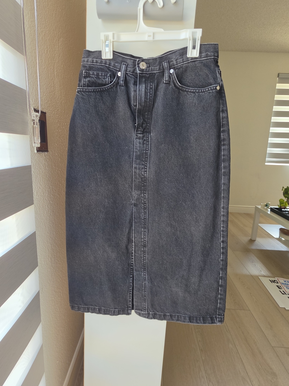 Mango Black Washed Denim Maxi Skirt